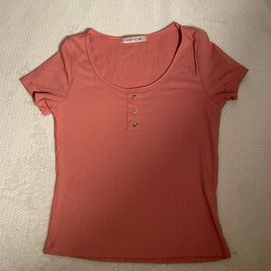 Coral Ribbed Women's Top